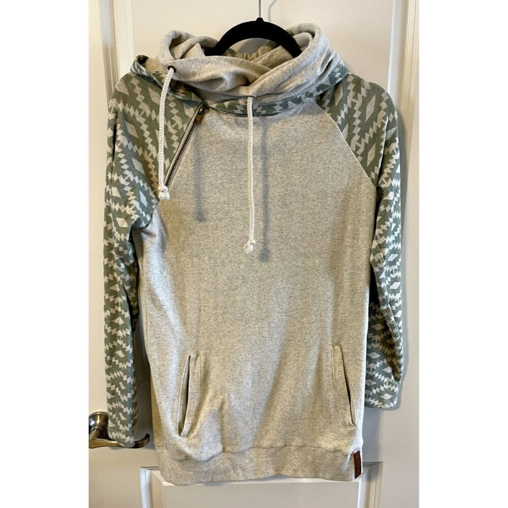 Ampersand Avenue Aztec Double Hooded Sweatshirt S Sweater Weather Green Oatmeal